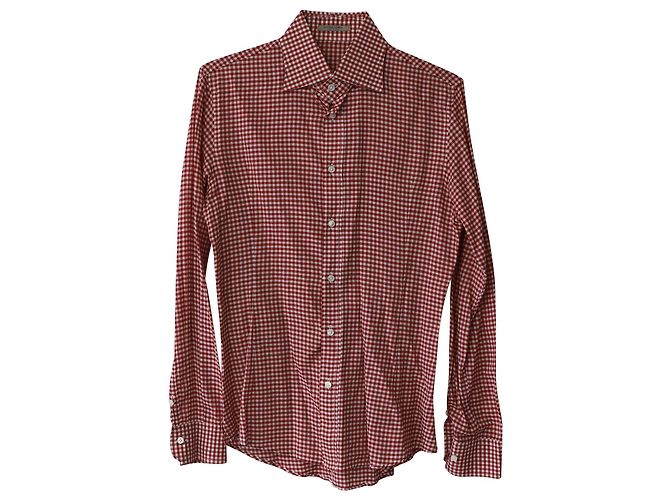 Camicia Bottega Veneta a Quadri in Cotone Rosso