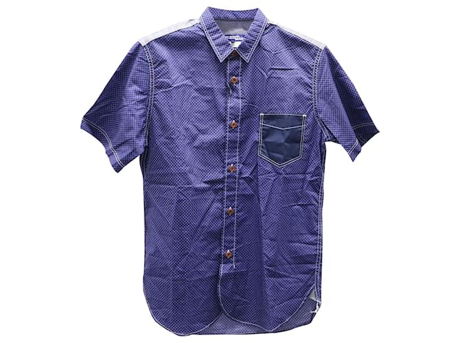 Junya Watanabe x Comme Des Garcons Bedrucktes Kurzarm-Denimhemd aus blauer Baumwolle für Herren  ref.592023