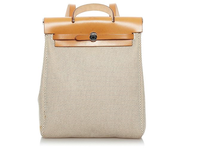 Hermès Hermes Brown Herbag Canvas Backpack Beige Light brown