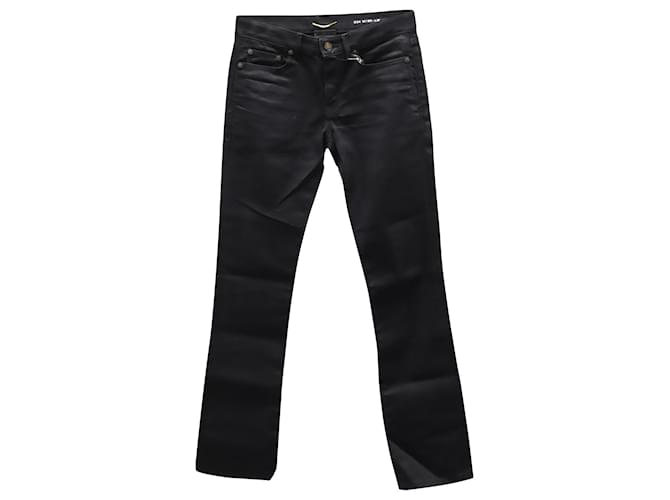 Saint Laurent Bootcut Skinny Jeans in Black Cotton  ref.592163