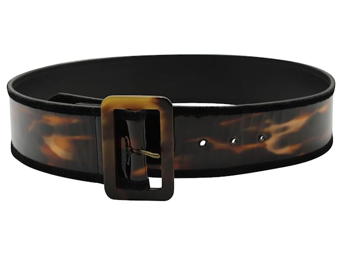 Cinturón con estampado de madera Dries Van Noten en cuero negro  ref.592204