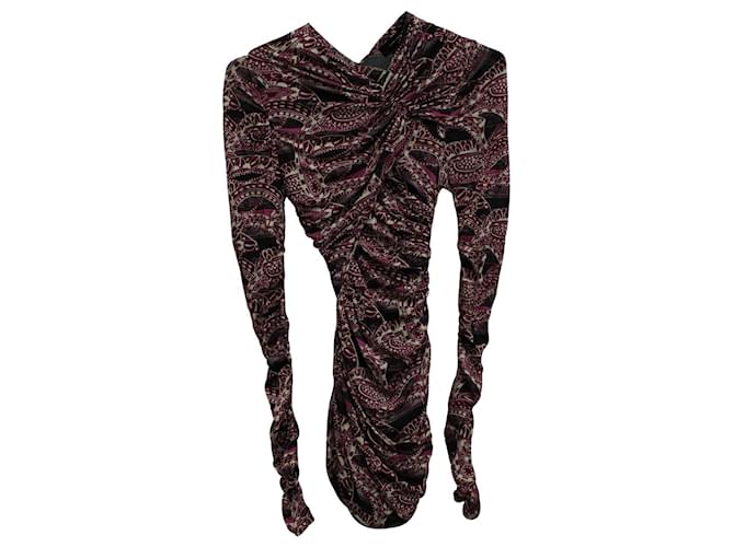 Isabel Marant ROBE COURTE À IMPRIMÉ PAISLEY FRONCÉ EN VISCOSE POURPRE Fibre de cellulose Violet  ref.592309