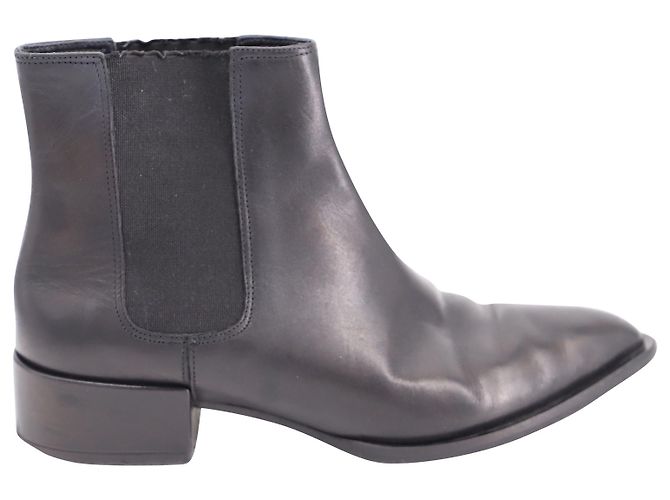 Vince Pointed-Toe Low Heel Ankle Boots in Black Leather