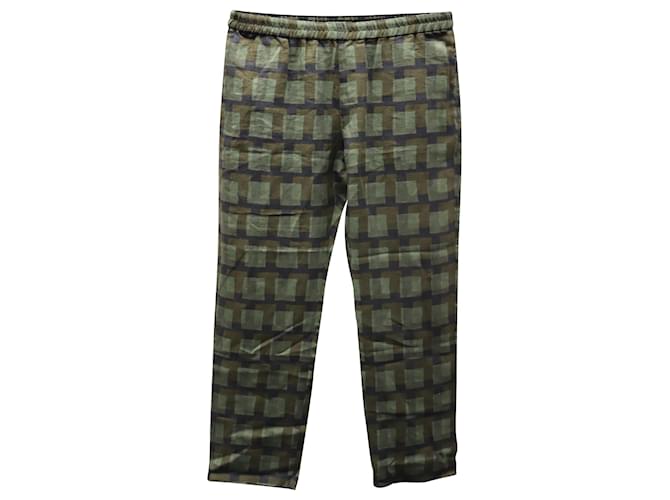 Dries Van Noten Check pantalones de lino en lino verde  ref.592356