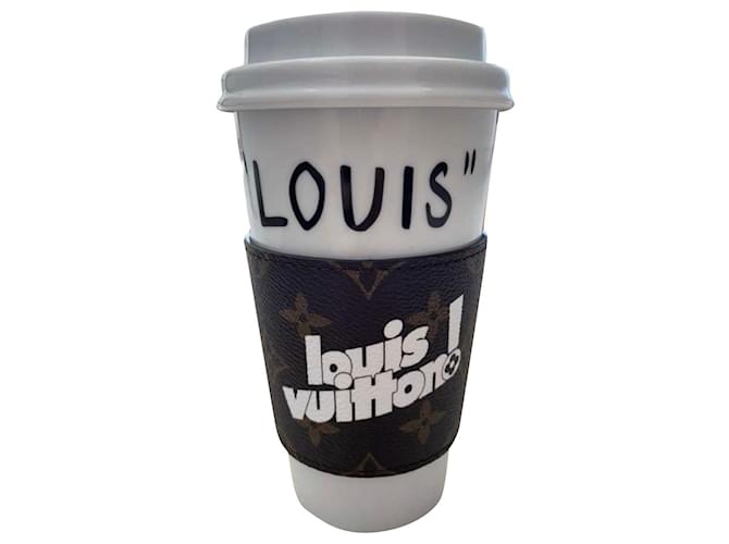 Louis Vuitton Nouvelle tasse à café monogramme Virgil Abloh Céramique Marron Noir Blanc  ref.592412