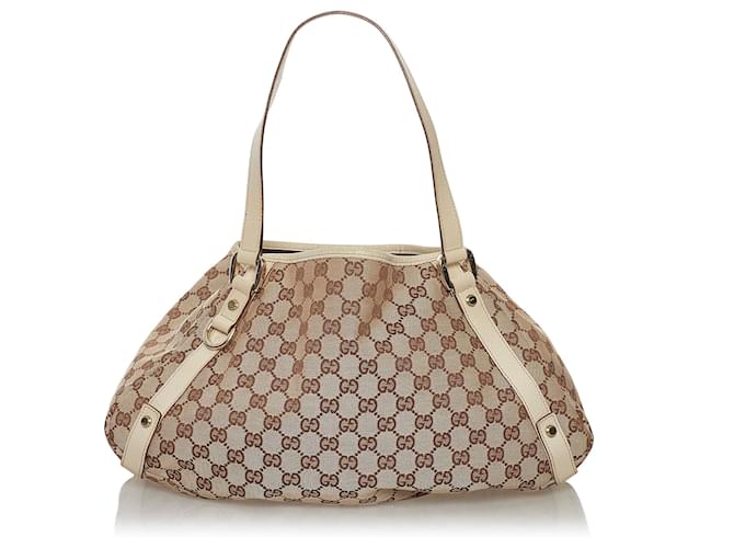 Bolso tote Pelham de Gucci en color marrón GG Castaño Blanco Beige Cuero Lienzo Becerro Paño  ref.592426