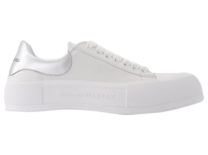 Alexander Mcqueen Sneaker Deck de Piel Blanca Blanco Cuero  ref.592568