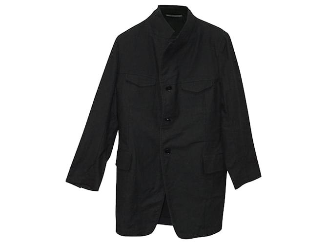 Jaqueta de abotoamento simples Yohji Yamamoto Pour Homme em algodão preto  ref.592600
