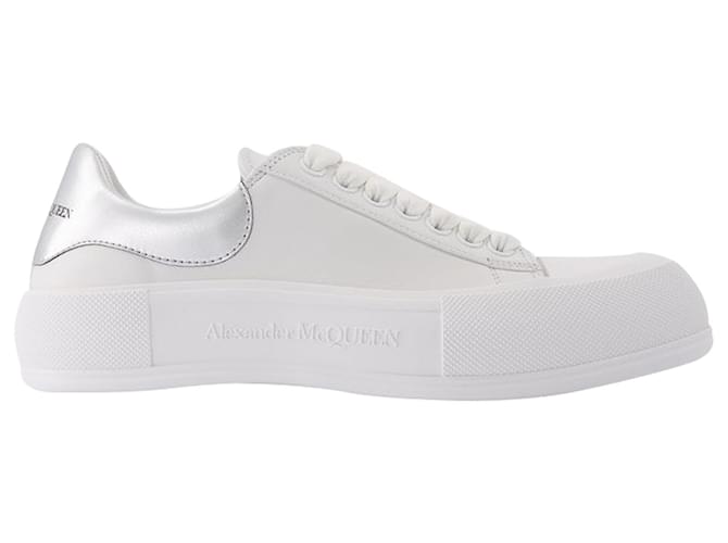 Alexander Mcqueen Sneaker Deck de Piel Blanca Blanco Cuero  ref.592626