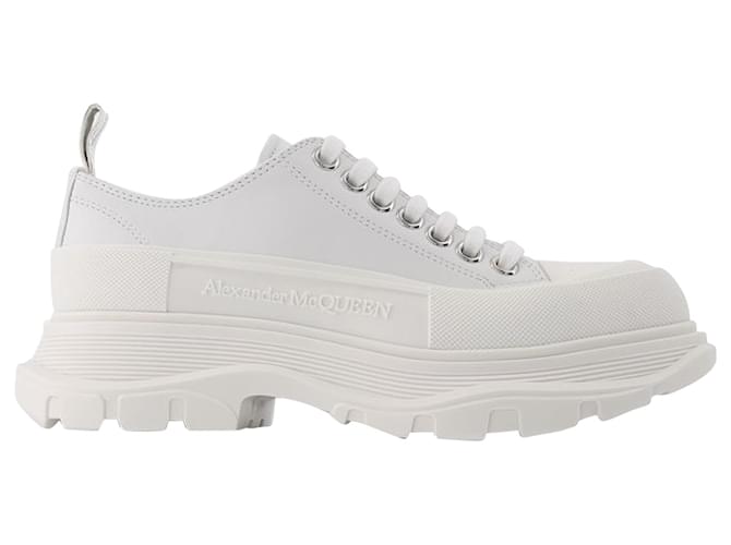 Alexander Mcqueen Sneakers Tread Slick in Pelle Bianca e Argento Multicolore  ref.592684