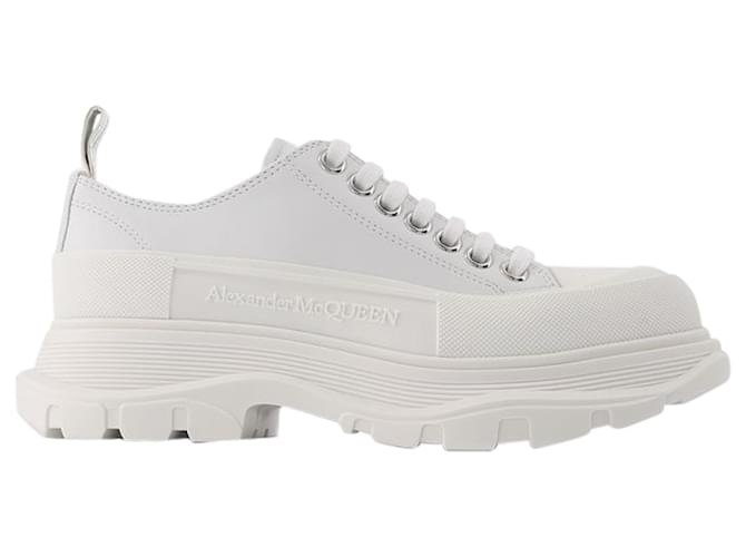 Alexander Mcqueen Sneakers Tread Slick en Cuir Blanc et Argent Multicolore  ref.592688