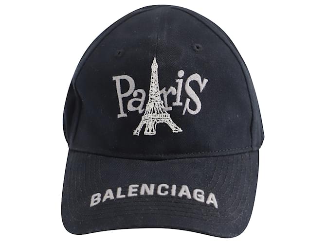 Balenciaga Embroidered Paris Tower Cap in Black Cotton   ref.592768