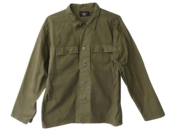 Ralph Lauren RRL Curtis Herringbone Twill Military Shirt Jacket in Olive Green Cotton  ref.592780
