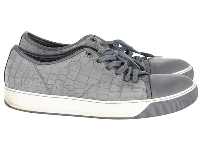 Lanvin Low-Top-Sneakers in Krokodil-Optik aus grauem Leder  ref.592783