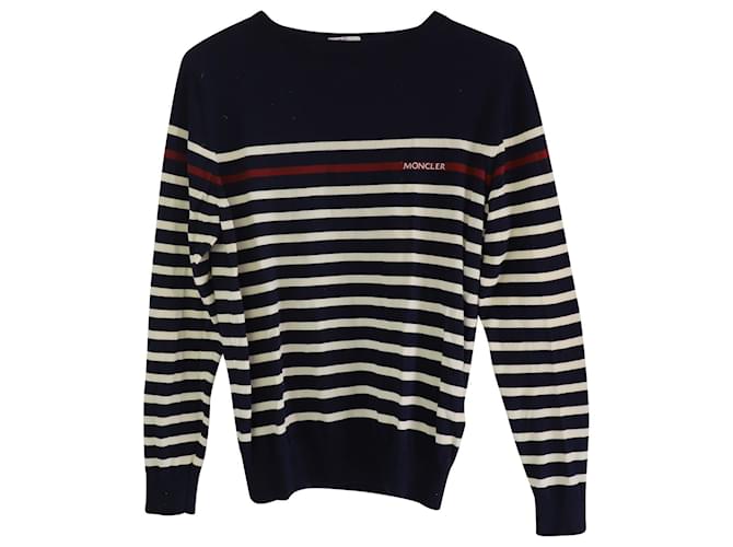 Moncler Striped Sweater in Navy Blue in Cotton  ref.592878