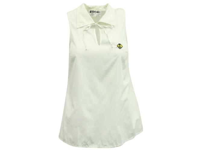 Anna Sui Bee Sleeveless Shirt Top in White Cotton  ref.592905