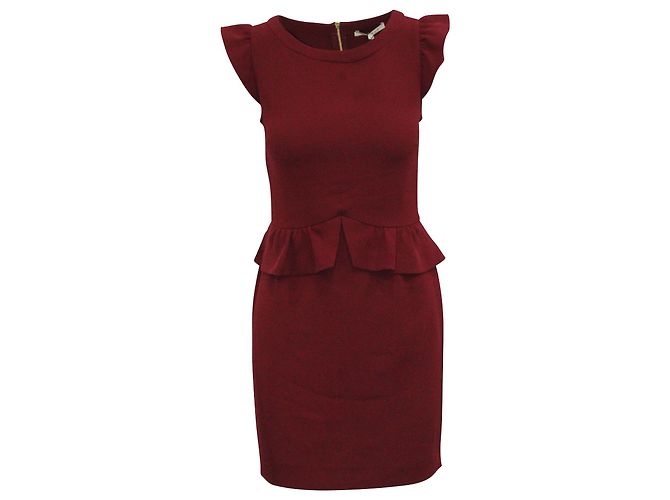 Sandro Paris Resonance Peplum Dress in Burgundy Polyester  Red Dark red