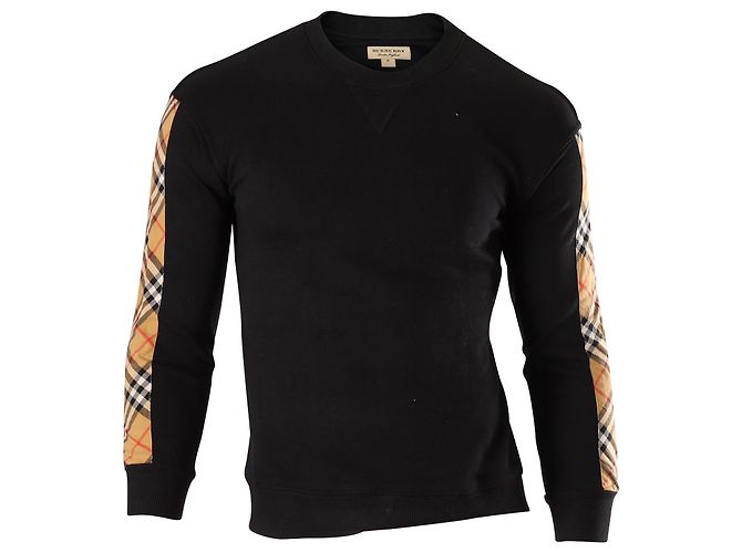Burberry Sweatshirt mit Vintage Check-Einsatz aus schwarzer Baumwolle
