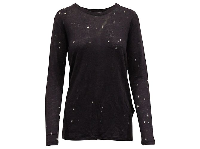 Iro Marvina Langarm-T-Shirt aus schwarzem Leinen