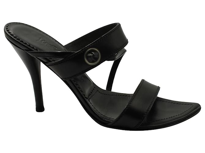 Yves Saint Laurent Strappy Sandals in Black Leather  ref.592997