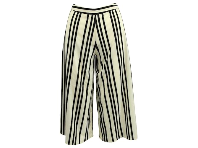 Alice + Olivia Striped Wide Leg Pants in White Polyester  ref.593028