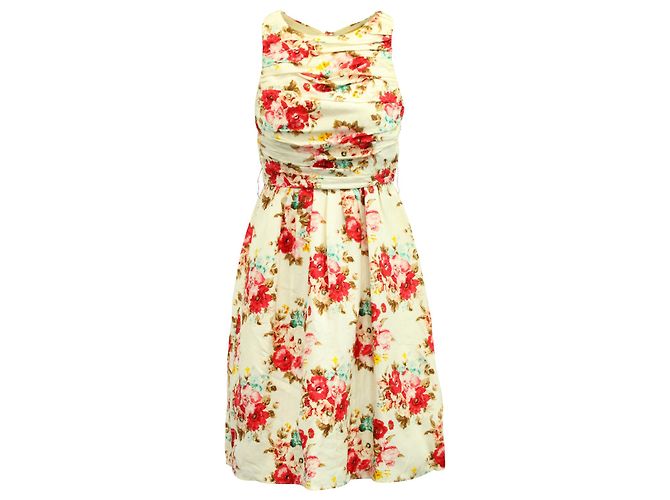 Alice + Olivia Mini abito floreale con schiena scoperta in seta bianca Bianco