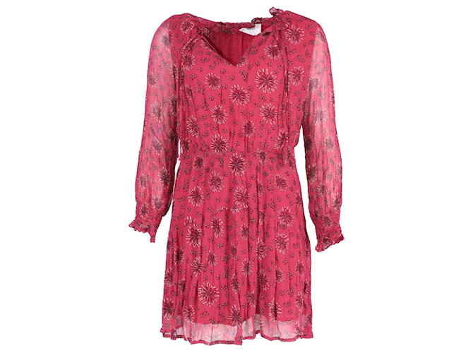 Ba&sh Bedrucktes Kleid mit durchsichtigen Ärmeln aus roter Viskose Zellulosefaser  ref.593112