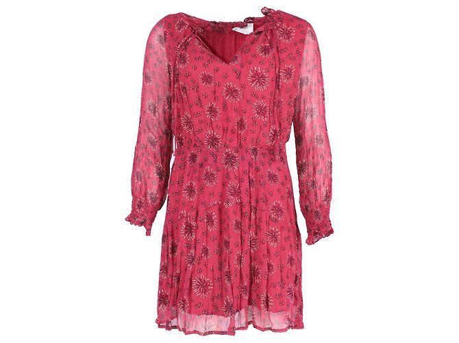 Ba&sh See-through Sleeve Printed Dress in Red Viscose