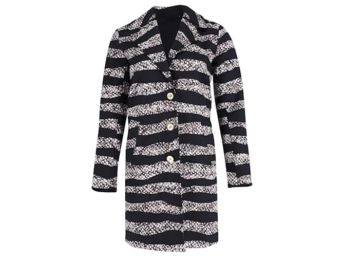 Michael Kors Striped Animal Print Overcoat in Black Cotton  ref.593165