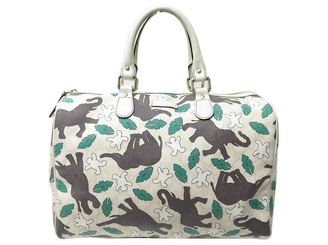 GUCCI x UNICEF BOSTON JOY CANVAS MONOGRAMM ELEFANTEN HANDTASCHE Roh