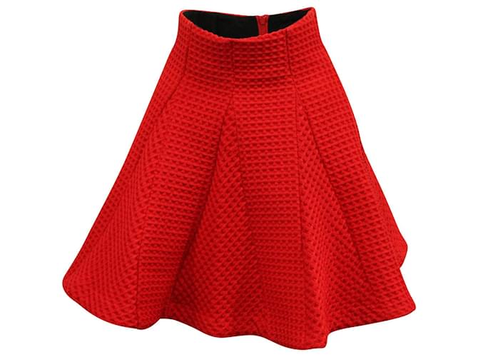Maje Jamila Waffle Knit Pleated Skirt in Red Polyester  ref.593220