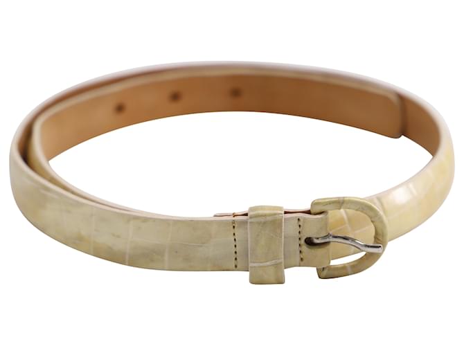 Giorgio Armani Embossed Belt in Cream Leather White  ref.593279