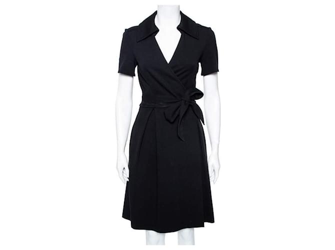 Diane Von Furstenberg DvF Black Knit Hutton Short Sleeve Wrap Dress vintage Viscose  ref.593409