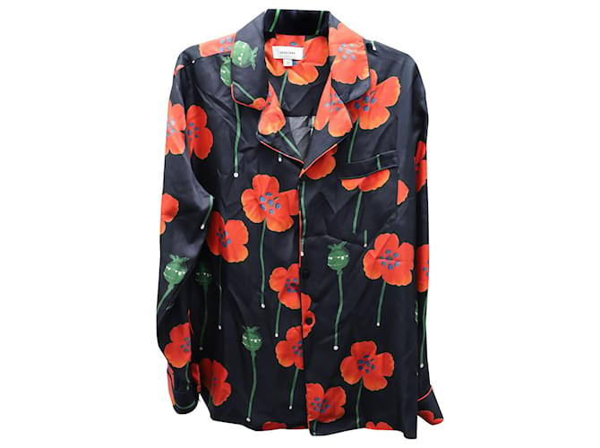 Camisa Soulland Floral en Seda Negra Negro  ref.593471