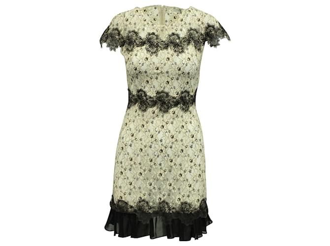 Sandro Paris Two-Tone Lace Dress in White and Black Polyester  ref.593752