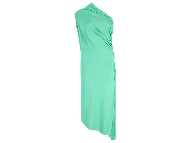 Ralph Lauren One-Shoulder-Drap-Kleid aus grüner Seide  ref.593799