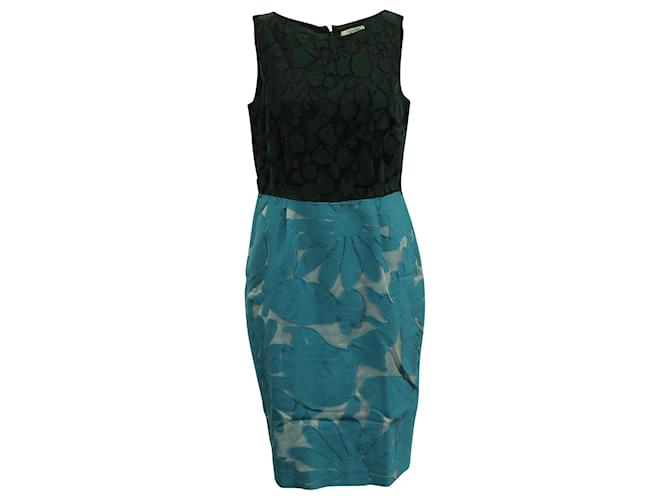 Max Mara Floral Color Block Midi Dress in Black and Blue Cotton  Multiple colors  ref.593865