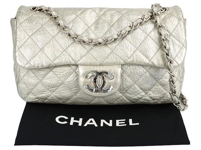 Chanel Ice Cube On The Rocks Single Flap Bag Silver Aged Calfskin