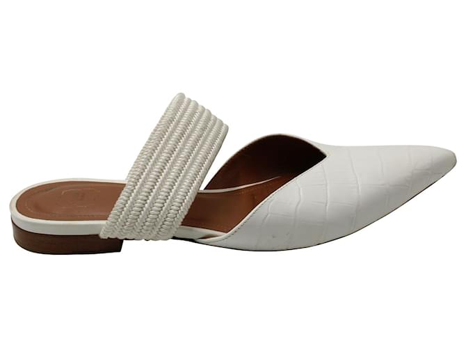 Autre Marque Malone Souliers Maisie Flat Mules in White Leather Cream  ref.593963