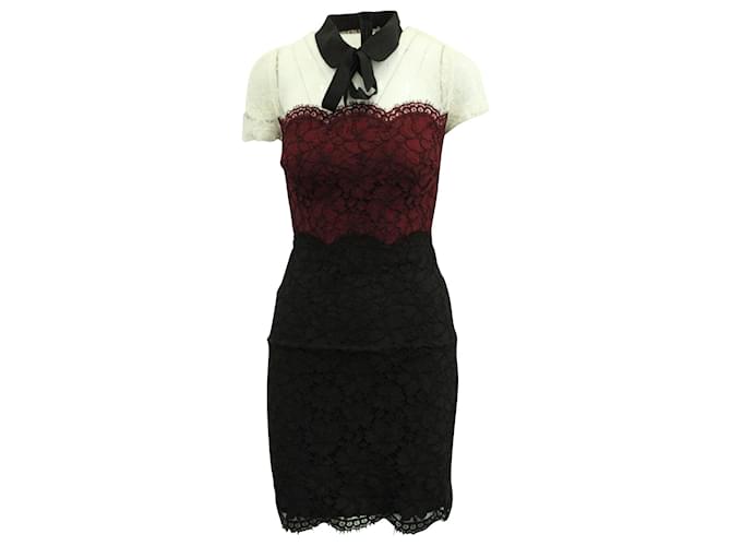 Sandro Paris Tri-Tone Lace Dress in Black/Red/White Nylon  ref.593973