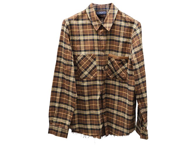 Camicia Amiri Logo Flanella Manica Lunga Bottone Frontale in Cotone Multicolor