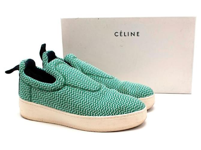 Céline Celine by Phoebe Philo Green Knit Pull-on Trainers Leather  ref.594113