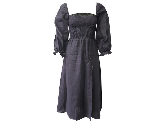 Reformation Gitane Midikleid aus schwarzem Leinen