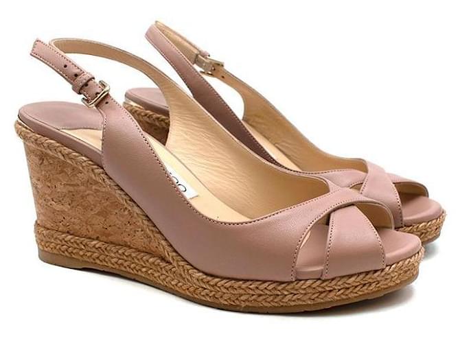 Jimmy Choo Ballet-pink leather Amely wedge heeled pumps  ref.594144