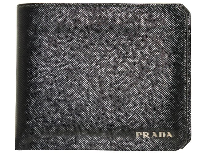 Prada Saffiano Bifold Wallet in Black Leather