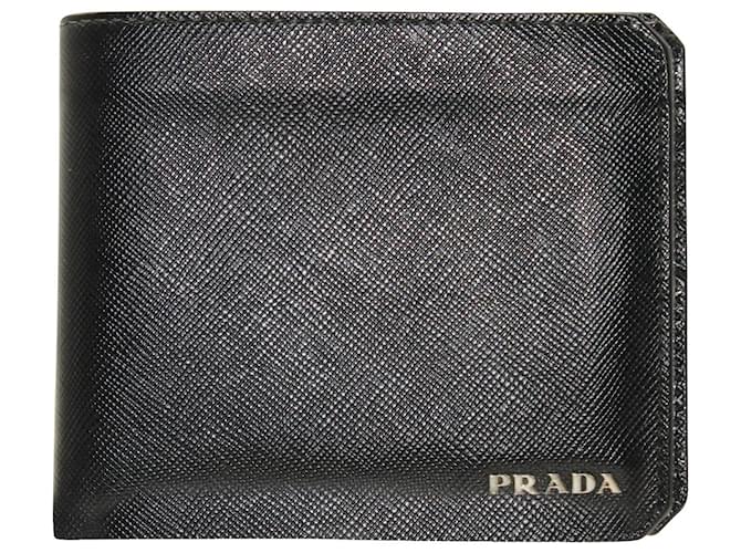 Prada Saffiano Bifold Wallet aus schwarzem Leder  ref.594151