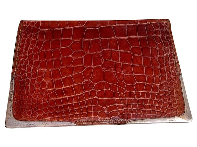 Autre Marque Crocodile and silver briefcase Brown Exotic leather  ref.594271