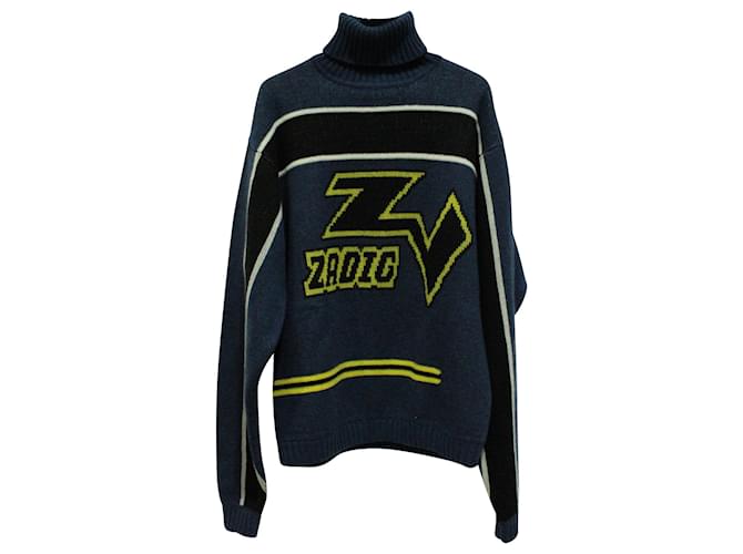 Zadig & Voltaire D-Roy Biker Sweater in Navy Blue Wool  ref.594359