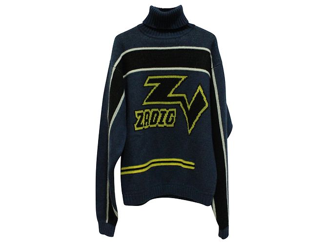 Zadig & Voltaire Pull Biker D-Roy en Laine Bleu Marine