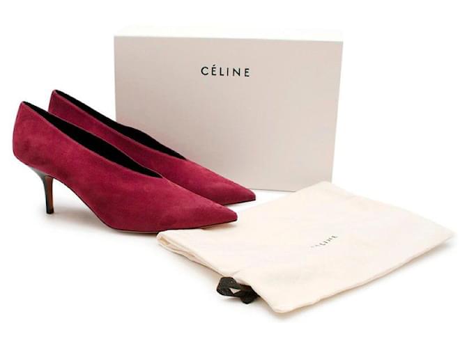 Céline Celine by Phoebe Philo Escarpins en daim bordeaux à col en V Suede Rouge  ref.594370